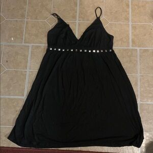 Black Sleeveless Dress with Silver Accents